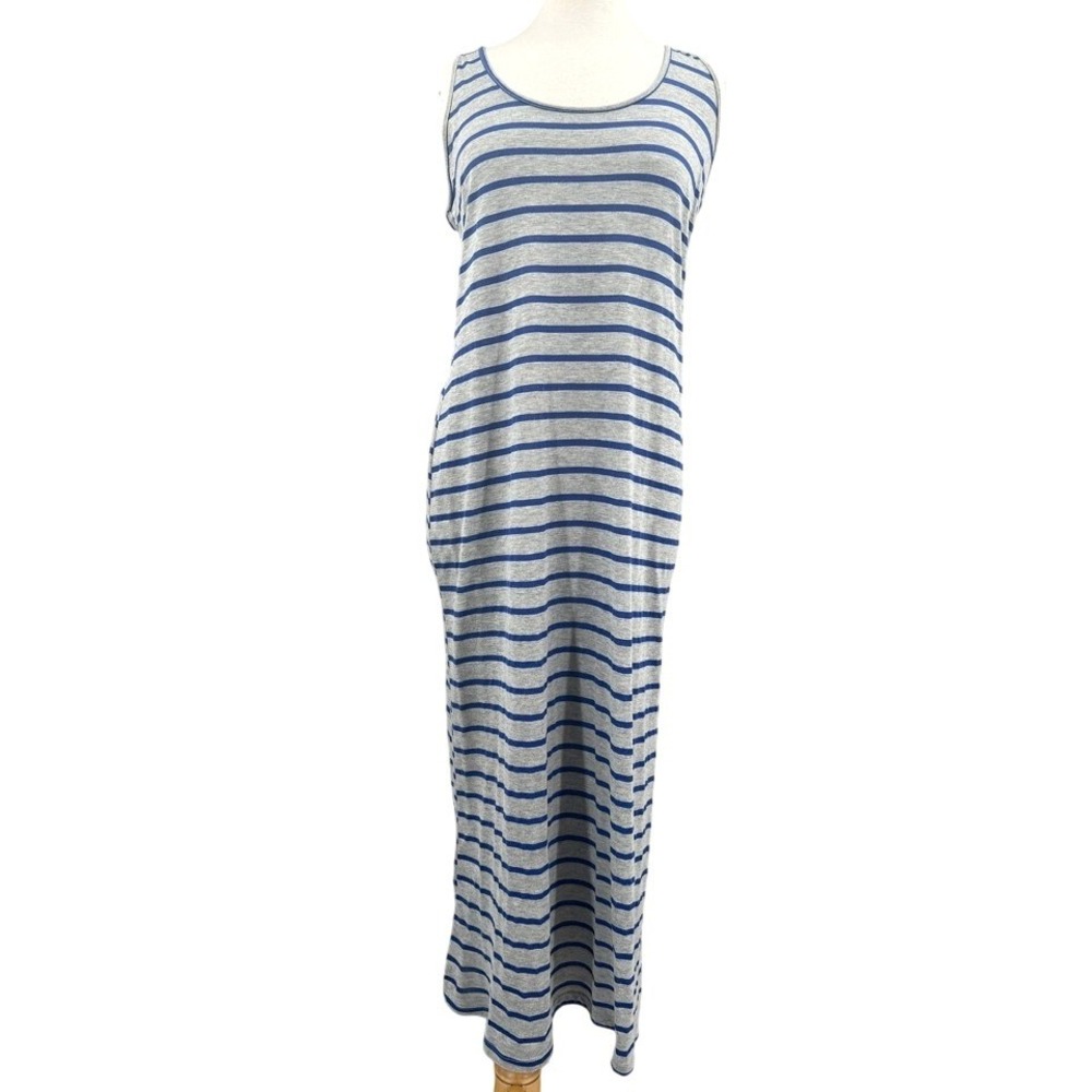Vintage Bobbie Brooks Striped Maxi Dress Blue Lace Back Tank Style Womens L Y2K‎ - Picture 2 of 6